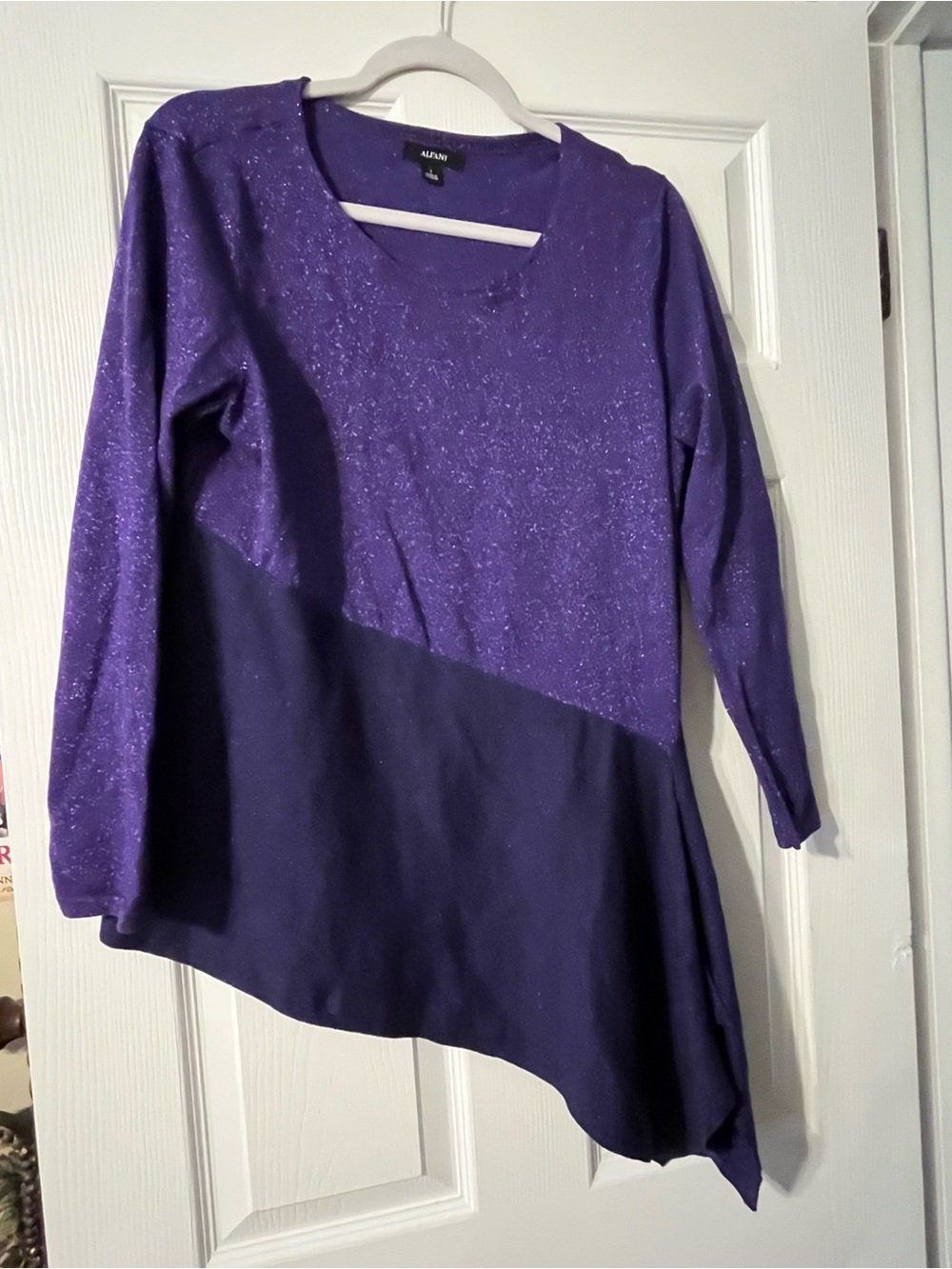 Alfani Purple Two-Tone Asymmetric Sparkle Tunic